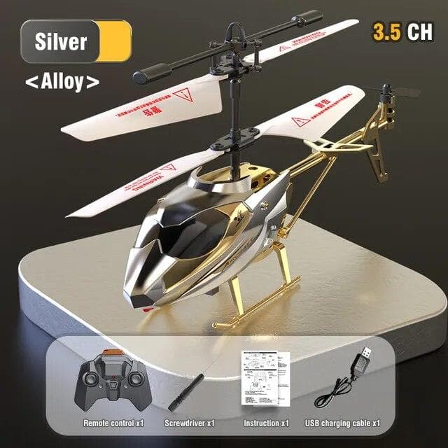 New 3.5CH Lightweight Anti-fall Alloy RC Helicopter USB Charging Anti-fall and Anti-collision Wireless Aircraft Flight Toy Kids Toys Gift silver