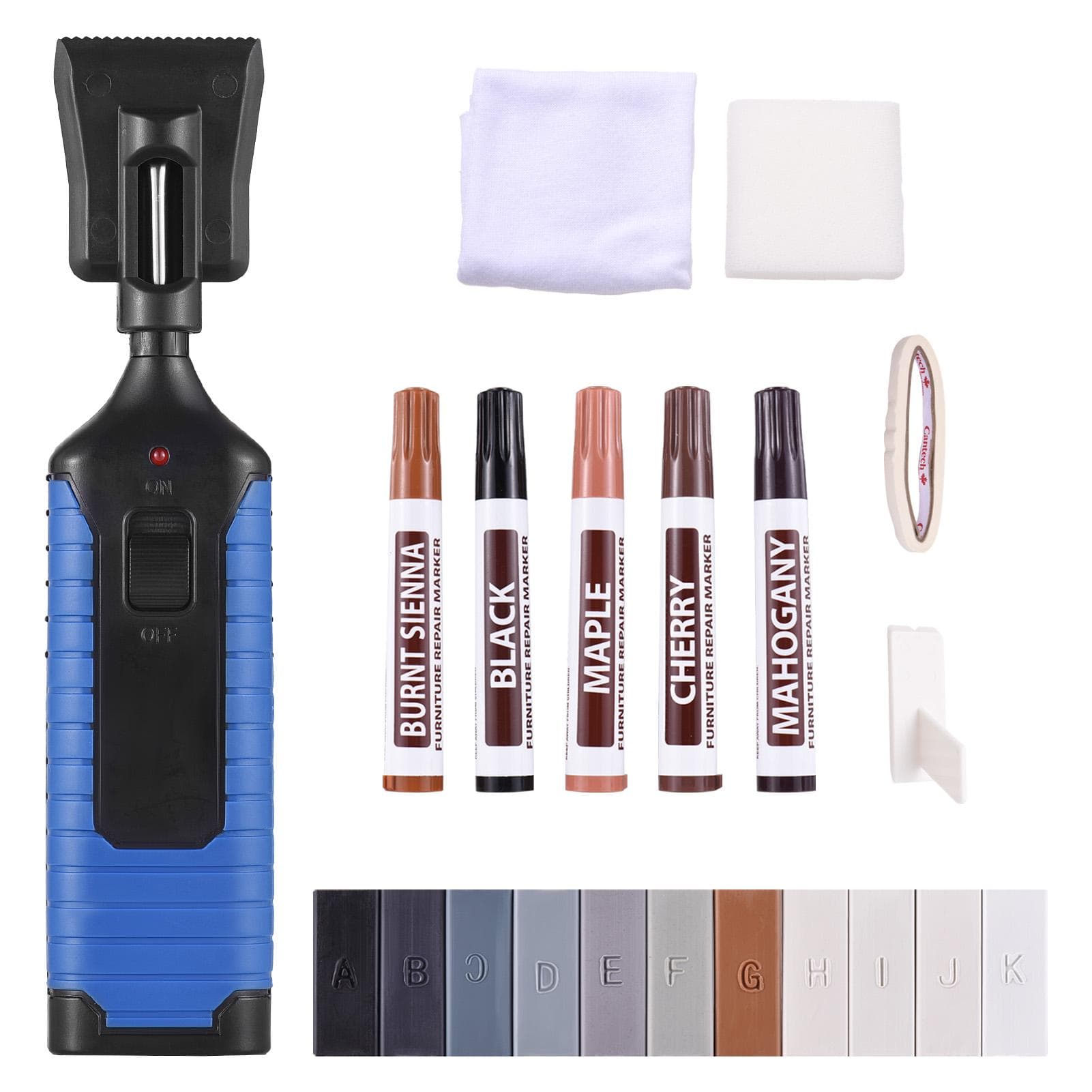 Tile Floor Scratch Repair Kit Tile Furniture Paint Wall Repair Kit with Heat Pen 11 Color Hard Wax For Plastic blue