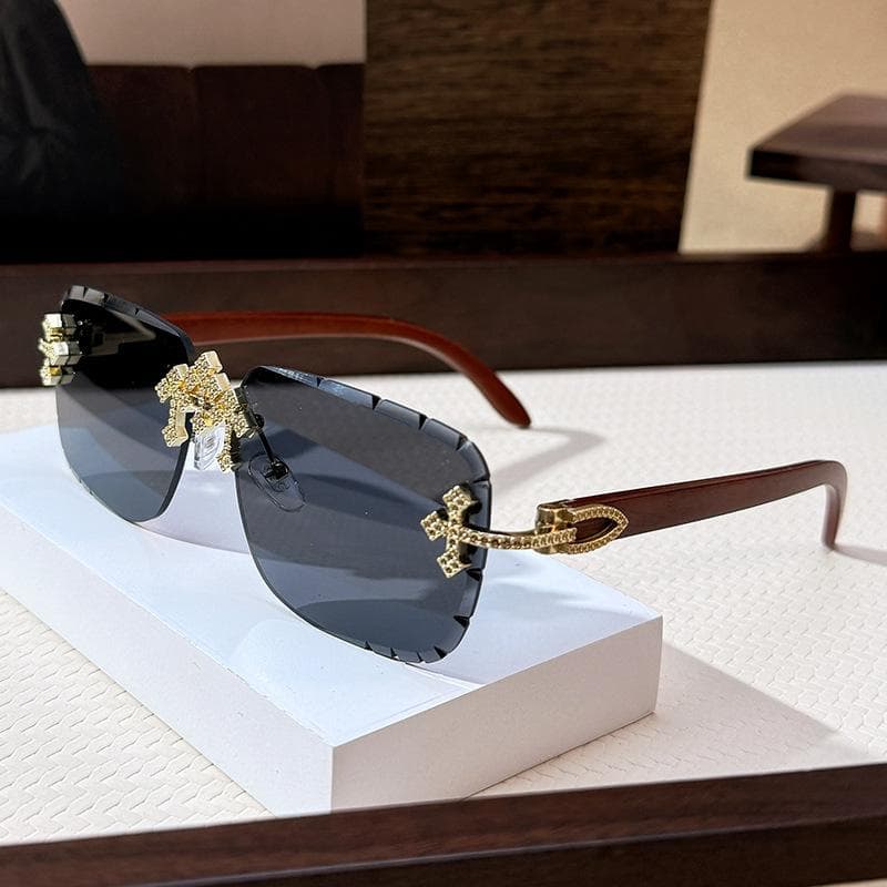 Cross Town Diamond Sunglasses Men'S Gypsy Golden Minute Frameless Sunglasses Decorative Wood Grain