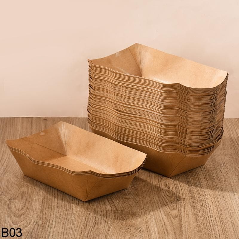 5pcs Kitchen Disposable Snack Bowls Pastry Bags Kraft Paper Dessert Cake Tray Food Tray Oilproof Cardboard Boxes Party Tableware 5pcs