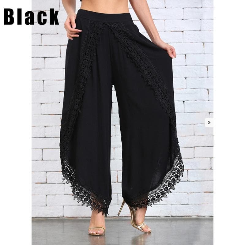 Summer Fashion Women's Lace Harem Pants Loose Casual Ladies Pants Solid Color Thin Wide-leg Pants Women Plus Size XL black