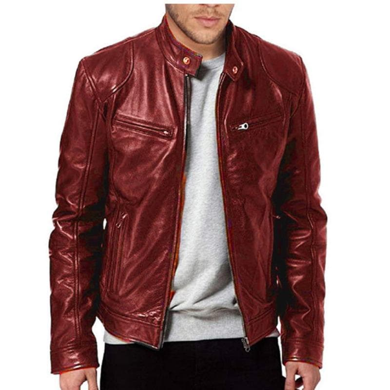 Men's Cardigan Hot Style PU Jacket Zipper Leather Jacket Leather Jacket for Men XL