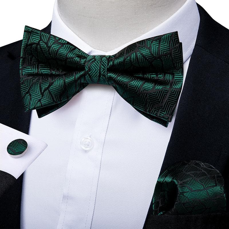 Bow Tie for Men Classic Red Green Paisley Pre-tied Bowtie Cufflinks Set for Party Butterfly Knot Gift Mens Accessories 0175