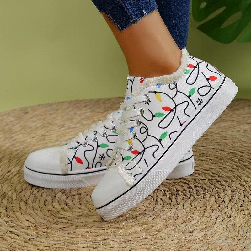 Spring New Women's Cartoon Graffiti Casual Canvas Shoes Fashion Lace-Up Woman Breathable Round Toe Sneakers Lightweight Female 38