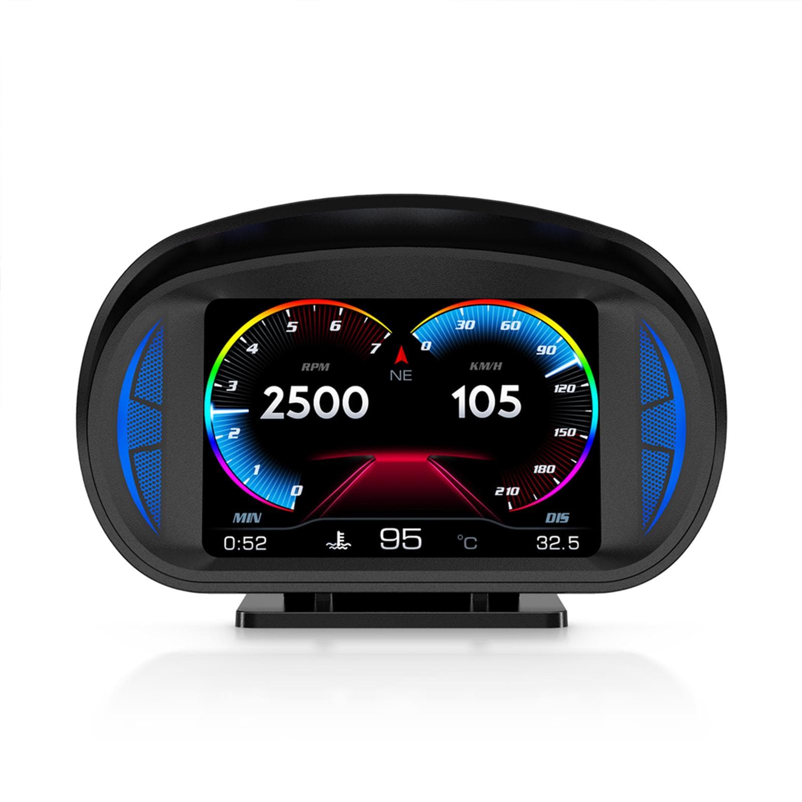 Car Head Up Display Multi-funciton OBD GPS Slope Meter Atmosphere Lamp Full LCD Smart Gauge with 12 black