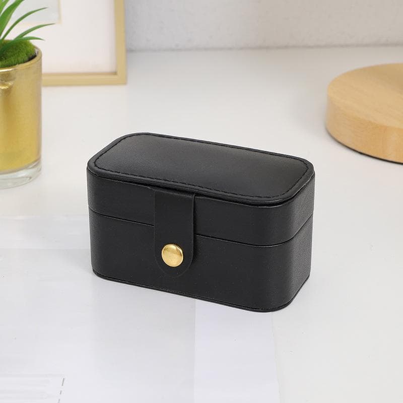 Mini Portable Jewelry Storage Organizer Travel Leather Storage Boxes Earring Necklace Display Ring Jewel Holder Boxes black