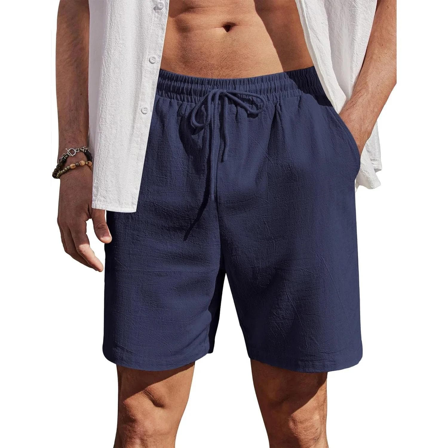 Men's Cotton Linen Shorts Beach Style Lightweight Breathable Casual Short Pants Vacation Hawaii Loose Fit Comfortable Shorts XXL blue