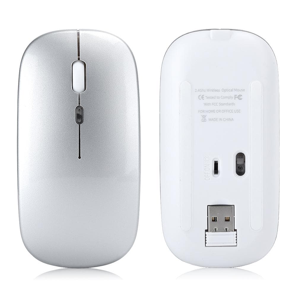 Wireless Mouse 2.4G Rechargeable USB Wireless Gaming Mouse with LED Colorful LightSilver silver