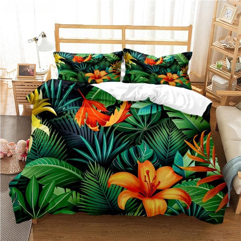 Tropical Leaf Fashon Duve All Season Duvet Cover Comforter Bedding Set Soft Quilt Cover and Pillowcases Single/Double/Queen/King 135X200cm-2pcs