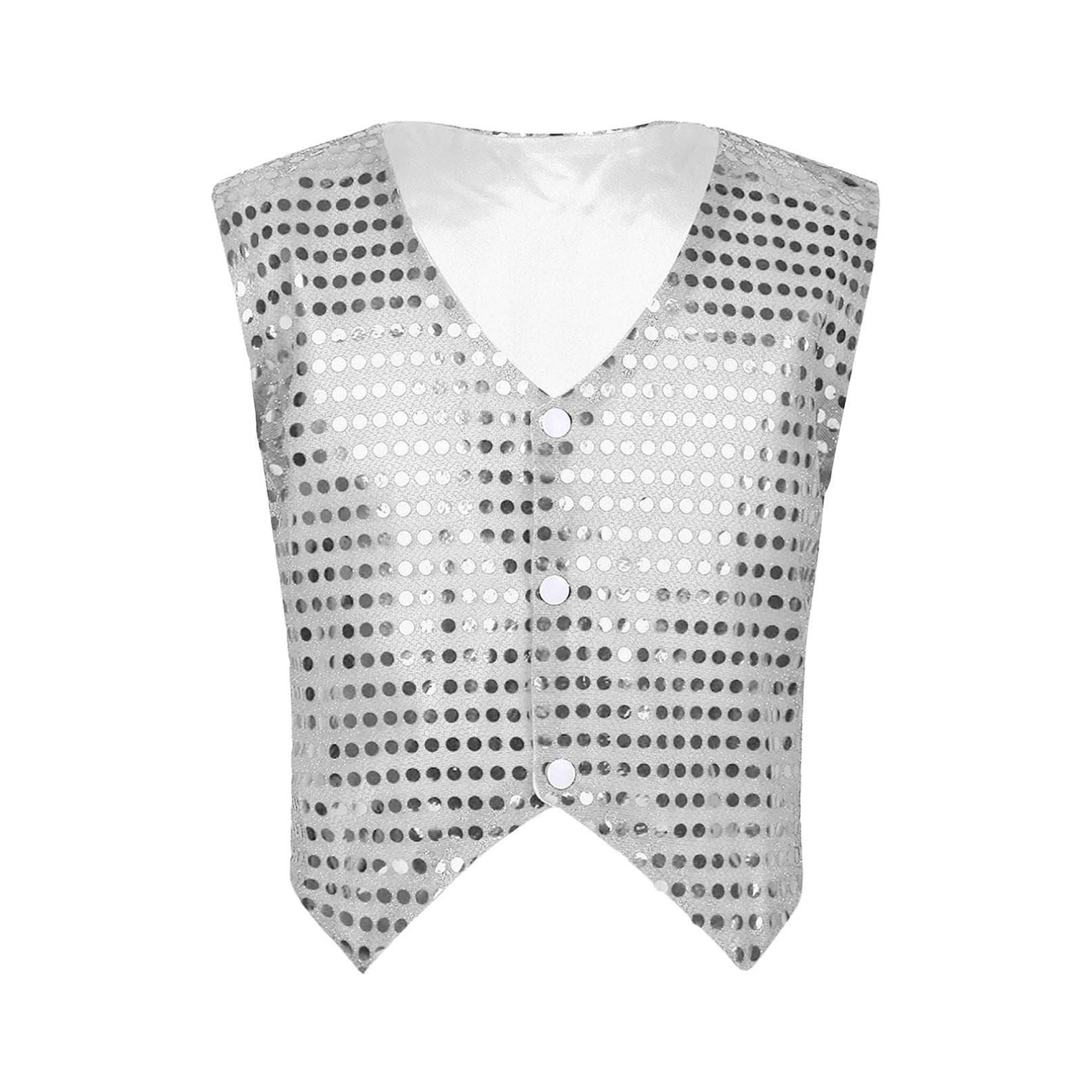 Kids Sequin Glitter Waistcoat Jacket Fashion Sleeveless Party Choir Dancing Vest Costumes 10-12 Years silver