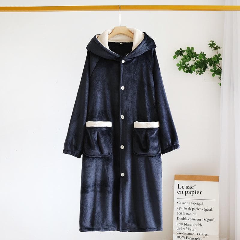 Autumn and Winter New Style Couples' Solid Color Nightgown Flannel Gown Men and Women's Coral Velvet Simple Pajamas Home Clothes XL