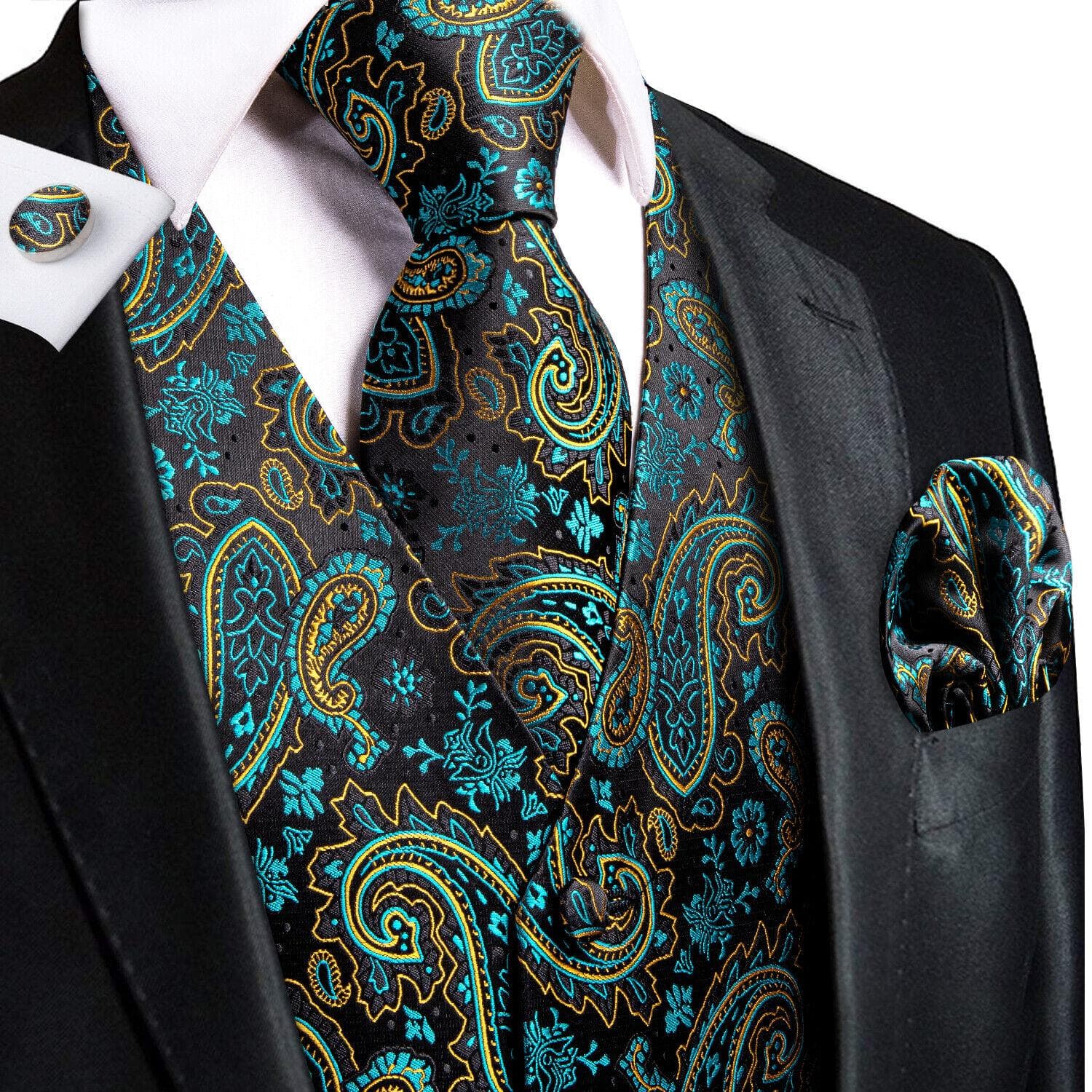 50 Colors Mens Vest Sleeveless V-Neck Pockets Waistcoat Tie Set Wedding Casual S
