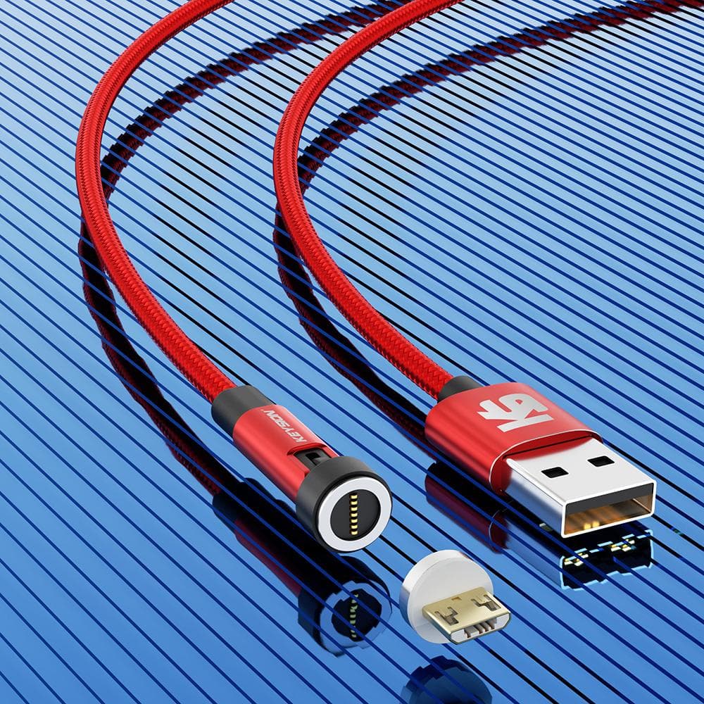 KEYSION 5A Magnetic USB Cable Rotatable Gaming Cable Fast Charging Type C Cable Magnet Charger Data Micro USB Mobile Phone Cable for Micro 1m 3A red