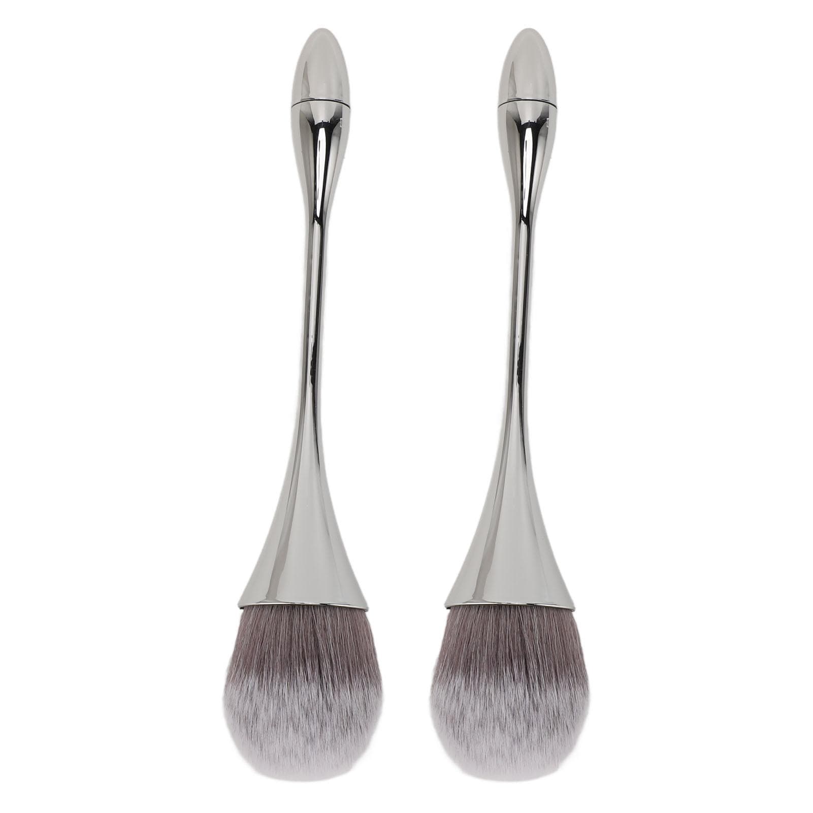 2PCS Nail Art Powder Brush Soft Bristles Ergonomic Handle Multipurpose Powder Brush for Manicure silver