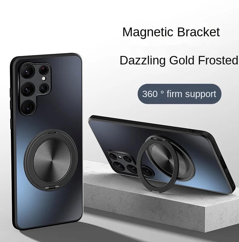 Magnetic Stand Magsafe Case for Samsung Galaxy S24 S23 S22 Ultra Plus Shockproof Hard Matte Ring Holder 360°Rotating Kickstand Protective Back Cover For S22 black