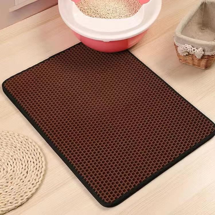 Waterproof Pet Cat Litter Mat Double Layer Pet Litter Box Mat Non-slip Sand Cat Pad Washable Bed Mat Clean Pad Products 55X75CM coffee