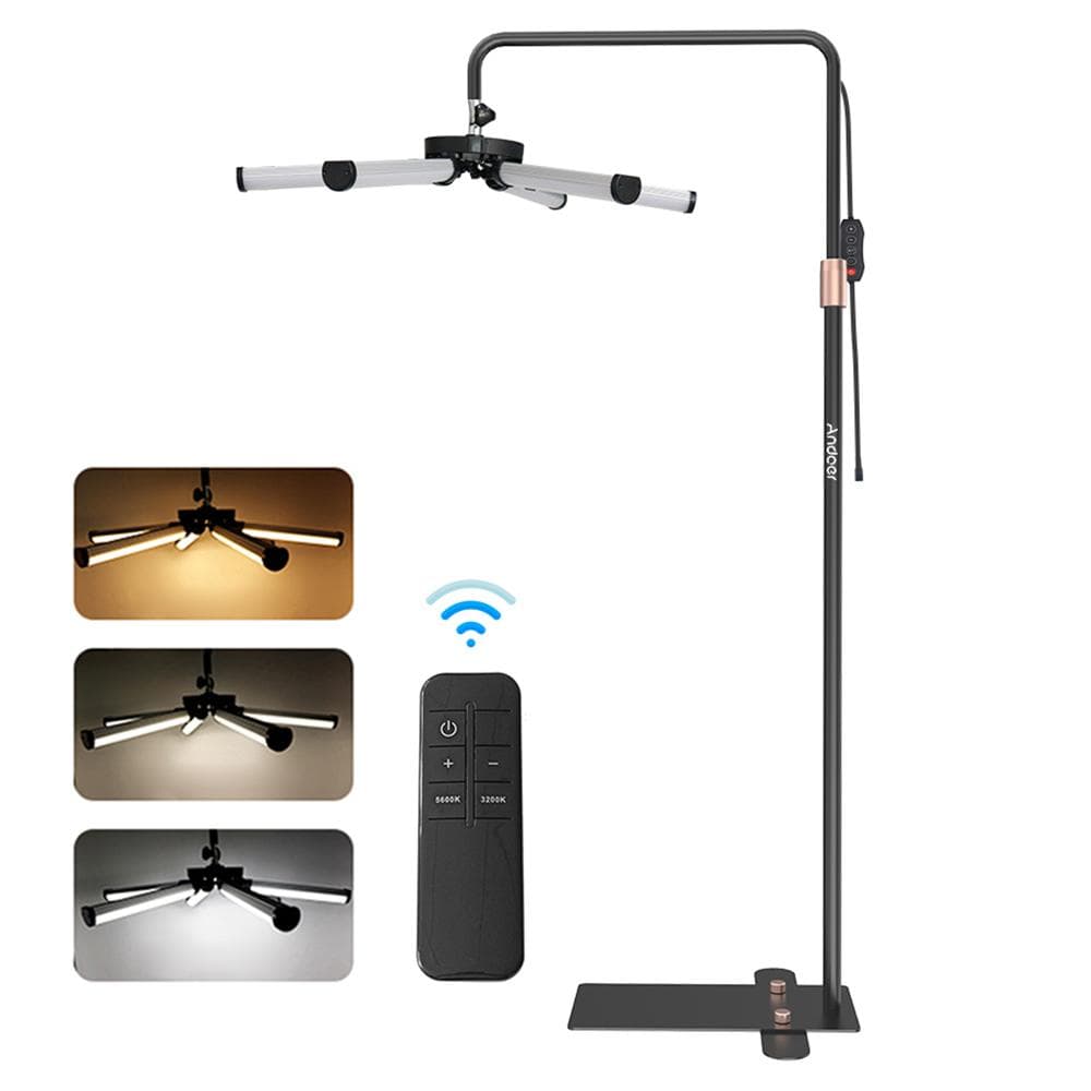 Andoer Floor LED Video Light 6-Arm Fill Light 50W 3200K-5600K 7-Level Brightness with Adjustable EU Plug