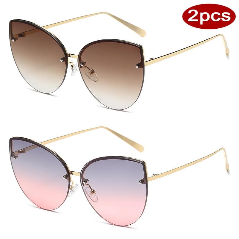 1pc Frameless Large Cat Eye Sunglasses Gradient Lens UV400 Sun Glasses Trendy Metal Frame Women Men Shades