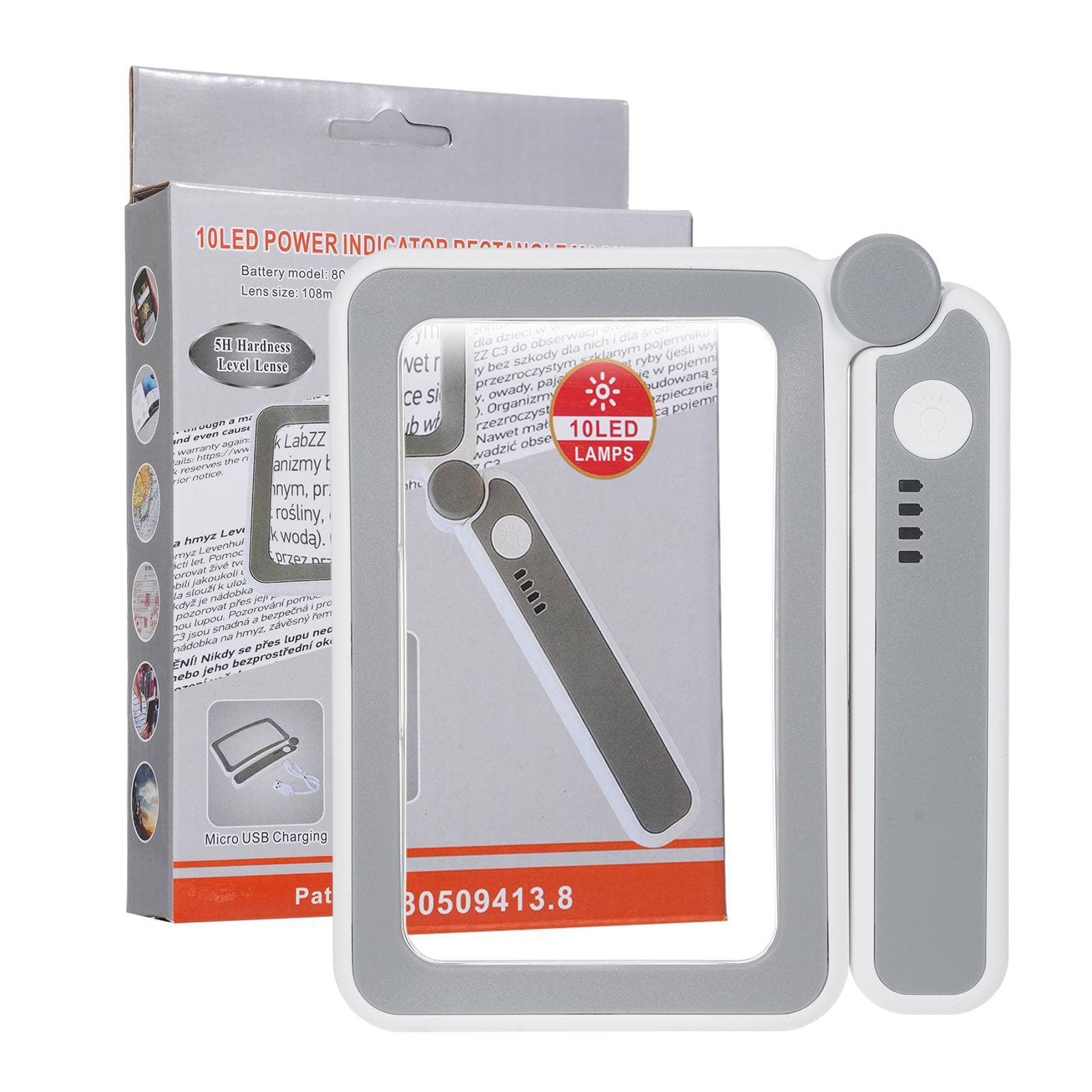 Handheld Magnifier 4X Magnifying Glass for Reading Full Book Page Newspaper Rectangular Magnifying grey white