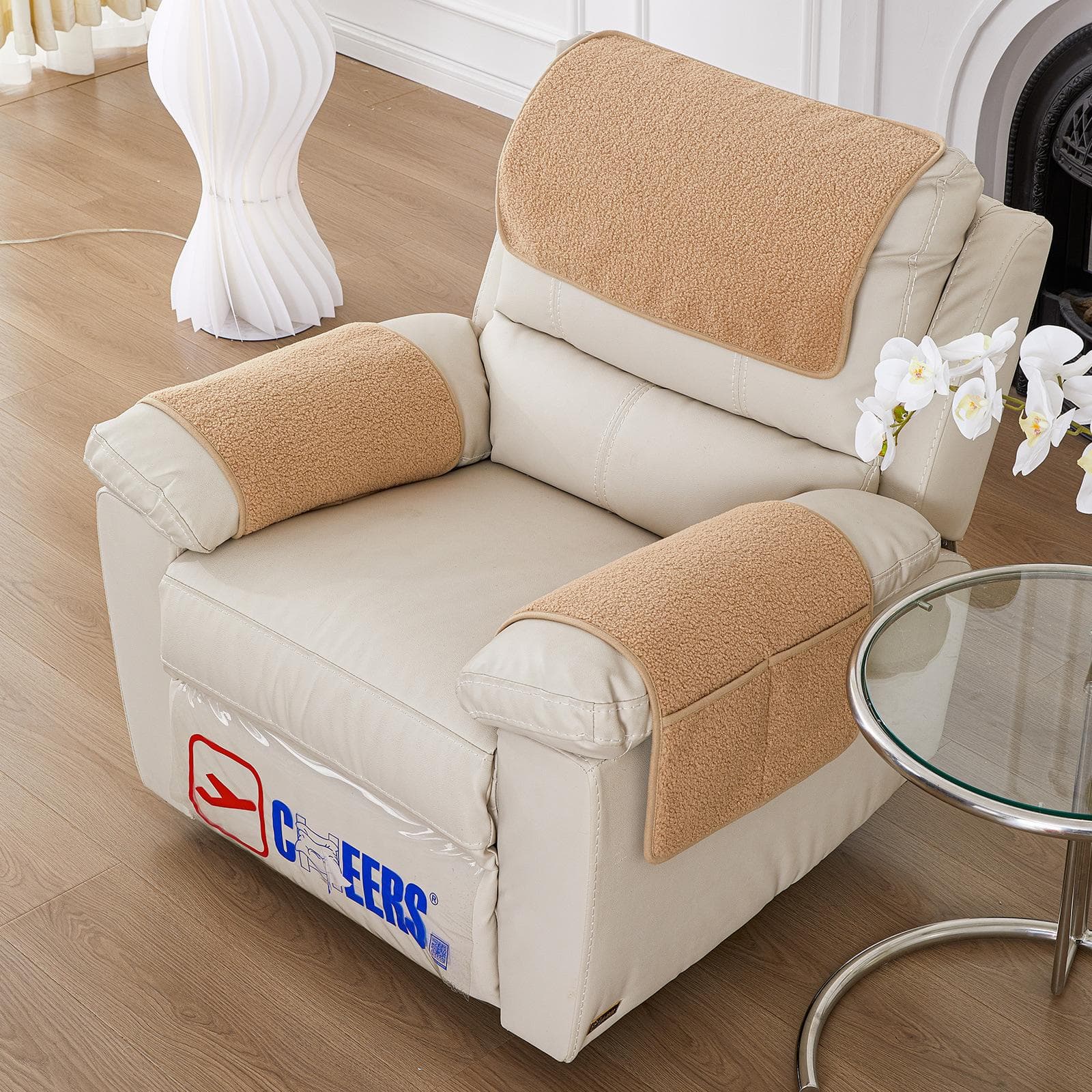 3Pcs Sofa Headrest Cover Soft Polyester Recliner Headrest Protector Wear Resistant Recliner Headrest Cover 57 x 38cm camel