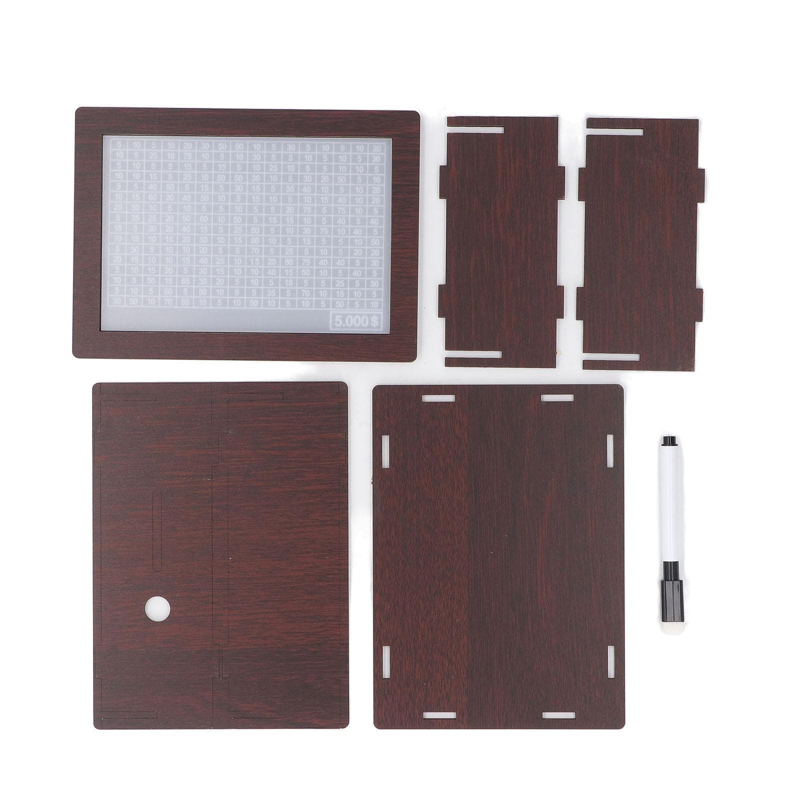 Money Saving Box with Counter Coin Challenge Bank Cash Vault Storage Case Wooden Ornament for All 5000 Dollars
