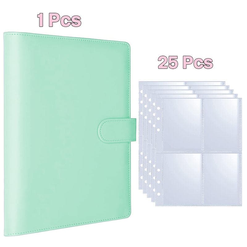 4-Compartment Inner Page Kpop Photocard Binder 6 Ring A5 Binder Card Collection Refillable Card Photo Storage Album with 100 Card Slots Shell + 25pcs binder green