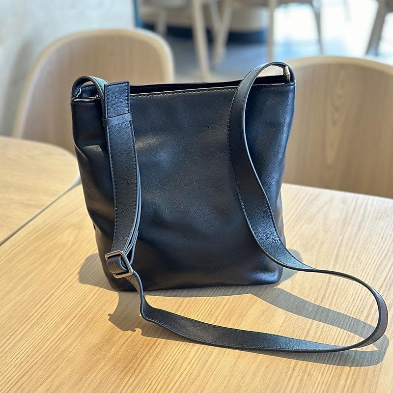 Johnature Simple Genuine Leather Women Shoulder & Crossbody Bags Versatile Natural Real Cowhide Solid Color Bags black