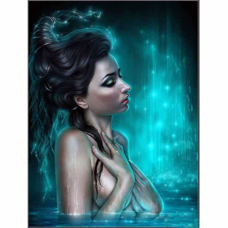 Full Round Diamond Painting Blue Sexy Beauty Diamond Embroidery 20X30CM