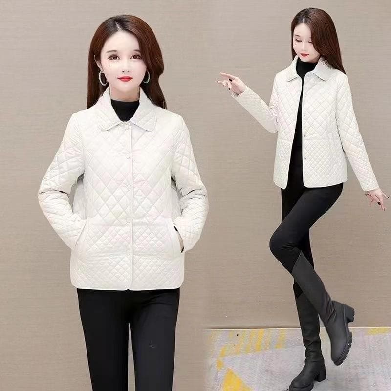 2024 Diamond-Shaped Loose-Fit Short Cotton Coat for Women 2XL white