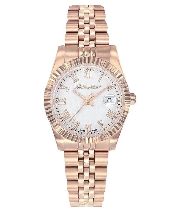 Mathey-Tissot Mathy III Roman Rose Gold Tone Stainless Steel White Dial Quartz D810PRA Women's Watch white