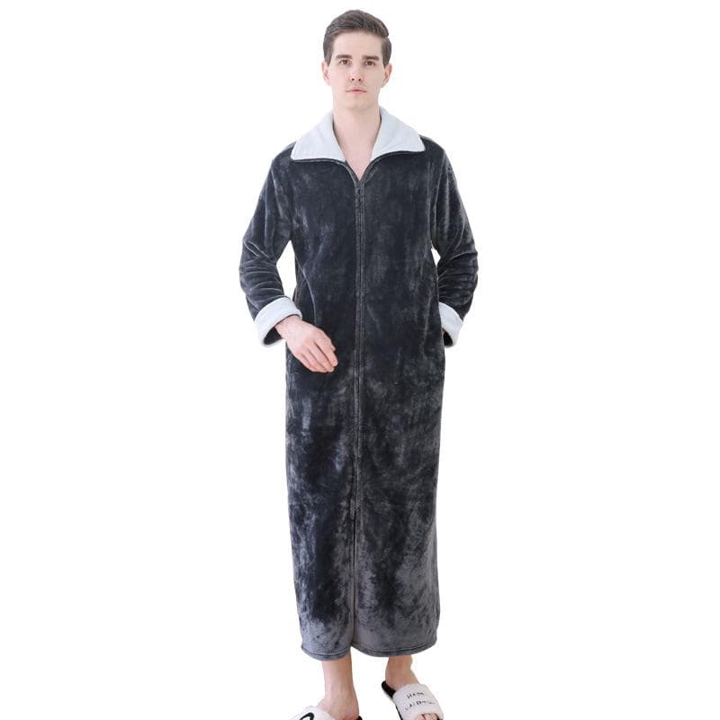 Women Ultra Long Plus Size Thick Warm Bathrobe Lovers Winter Thermal Flannel Bath Robe Men Robes Pregnant Zipper Dressing Gown XL