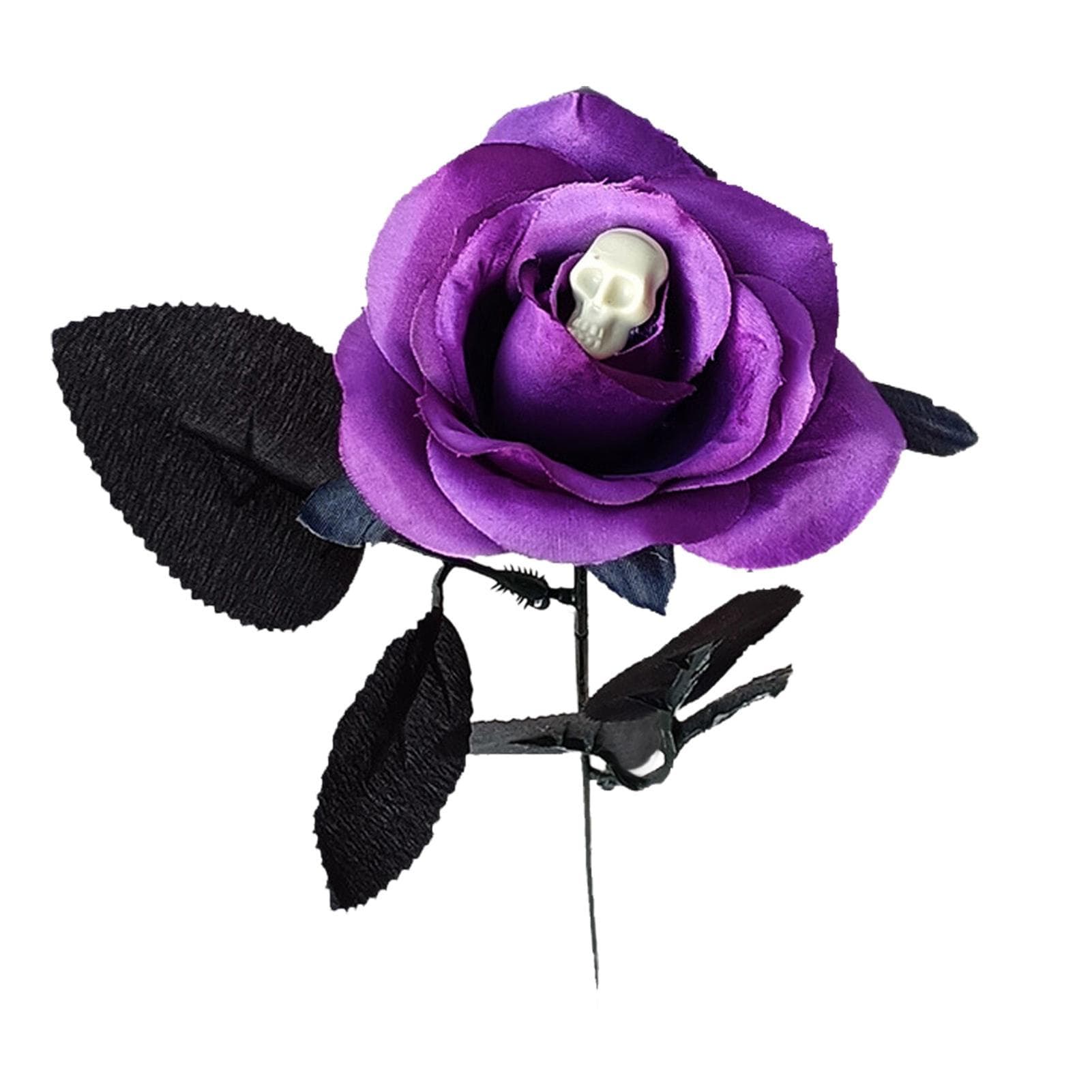 Artificial Rose Lifelike Decorative Bendable Fake Flower With Skull Head for Halloween Party