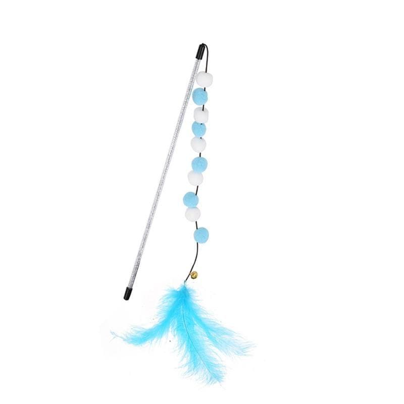 Pompom Cat Toys Interactive Stick Feather Toys Kitten Teasing Playing Plush Ball Pet Supplies For Cat Toy blue