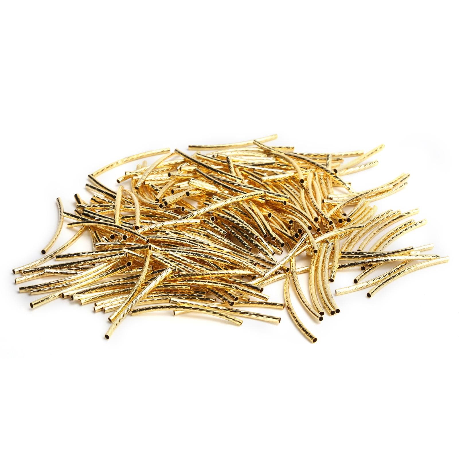 200Pcs Curved Noodle Tube Spacer Beads Long Sleek Twist DIY Jewelry Making AccessoriesGold gold