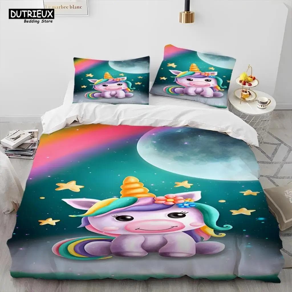 Unicorn Cute Cartoon Comforter Bedding Set,Duvet Cover Bed Set Quilt Cover Pillowcase,Queen Bedding Set 70x133cm 2pcs