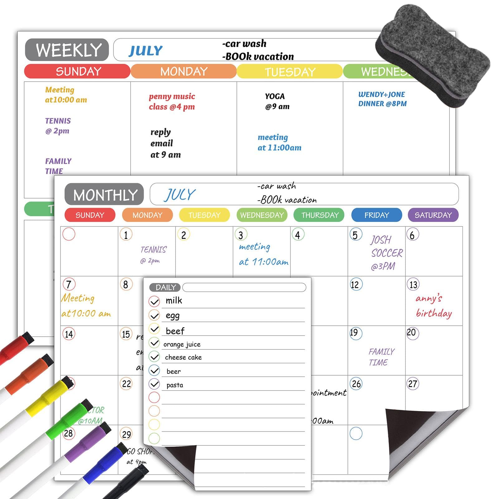 Magnetic Dry Erase Calendar Whiteboard Fridge Magnet Flexible Daily Message Stickers Included multicolour
