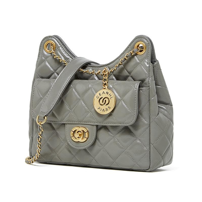 Bao Bao First Layer Leather Bag Tmall Fairy Small Fragrance Fashion All-in-one Single Shoulder Crossbody Bag for Women gray