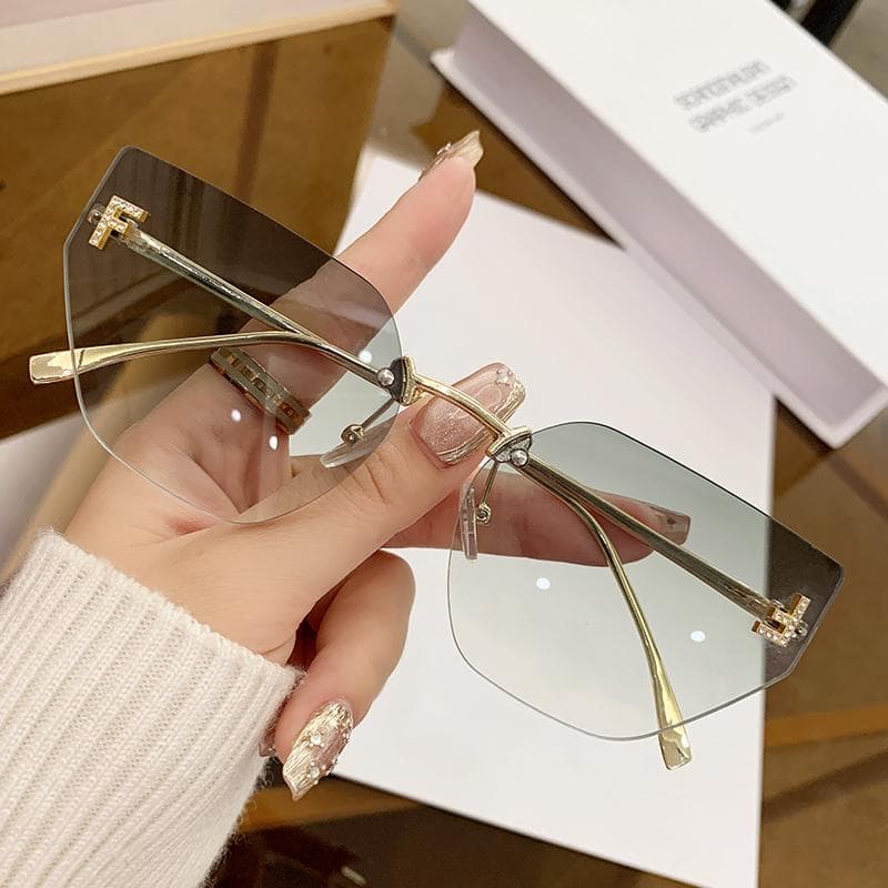 New Fashionable Retro Sunglasses Diamond-set Letters F Metal Frameless Edge Cut 90272
