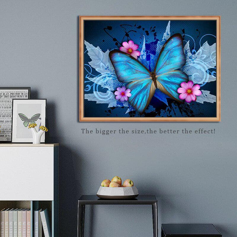 Diamond Embroidery Blue Butterfly Handmade Diamond Painting Needlework Cross Stitch Home Decor 20X30CM