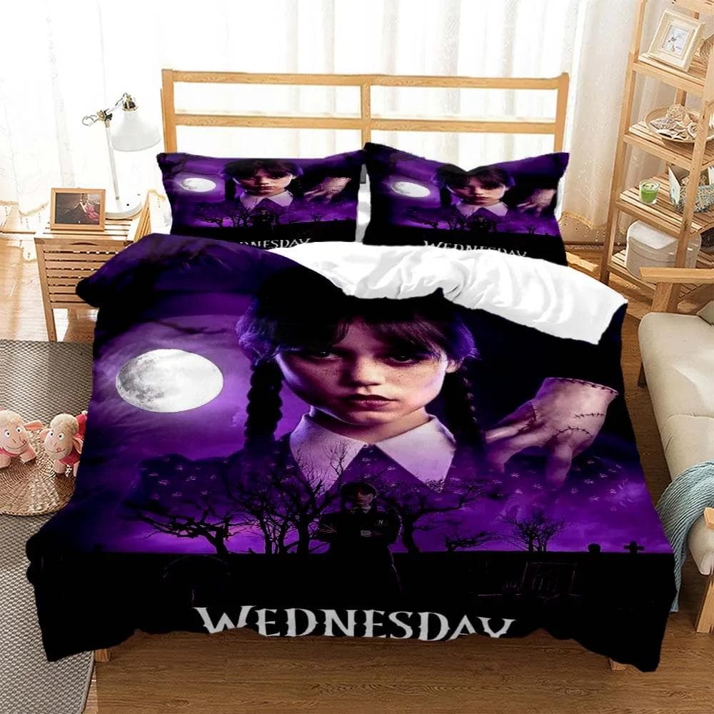 Wednes day Addams American Dramas 3D printed bedding Queen bedding set Soft and comfortable customized King size bedding set AU Double(180x210cm)