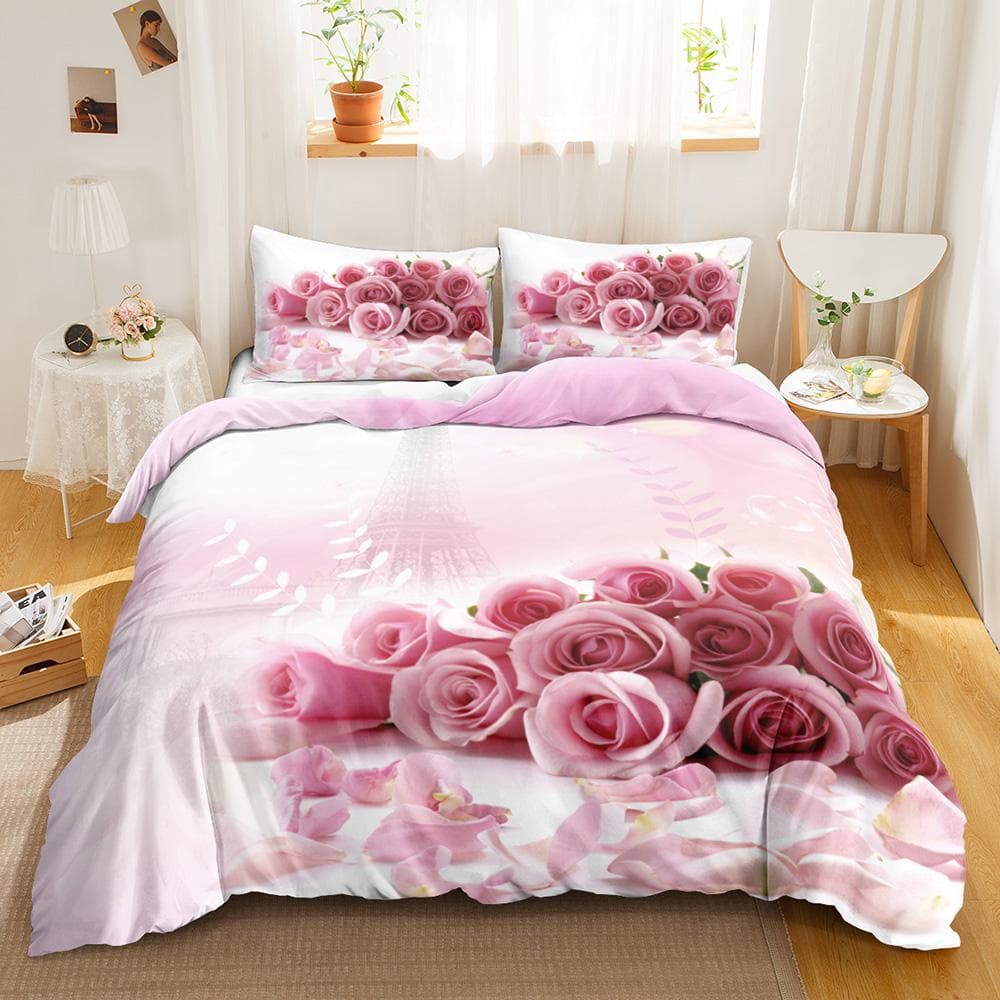 Red Rose Duvet Cover Set King/Queen Size Soft Luxury Abstract Floral Modern Bright Red Romantic 2/3pcs Polyester Comforter Cover US Twin(172x218cm)