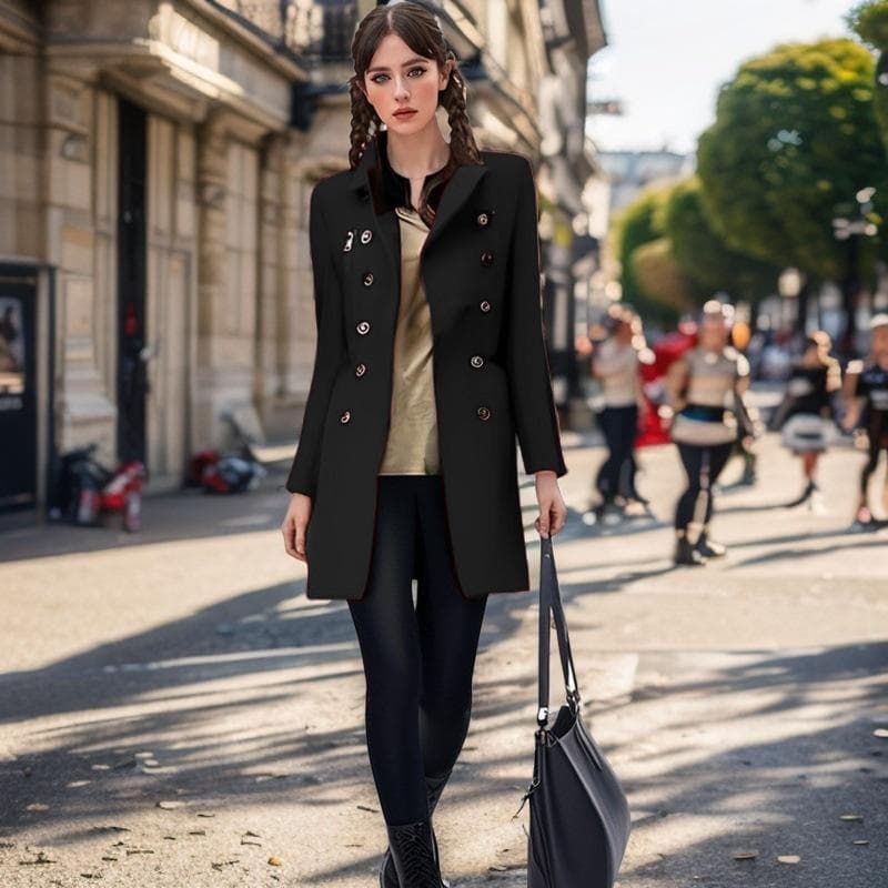 Autumn and Winter Long Woolen Zippered Coat for Women, Double Breasted and Multiple Pockets 3XL