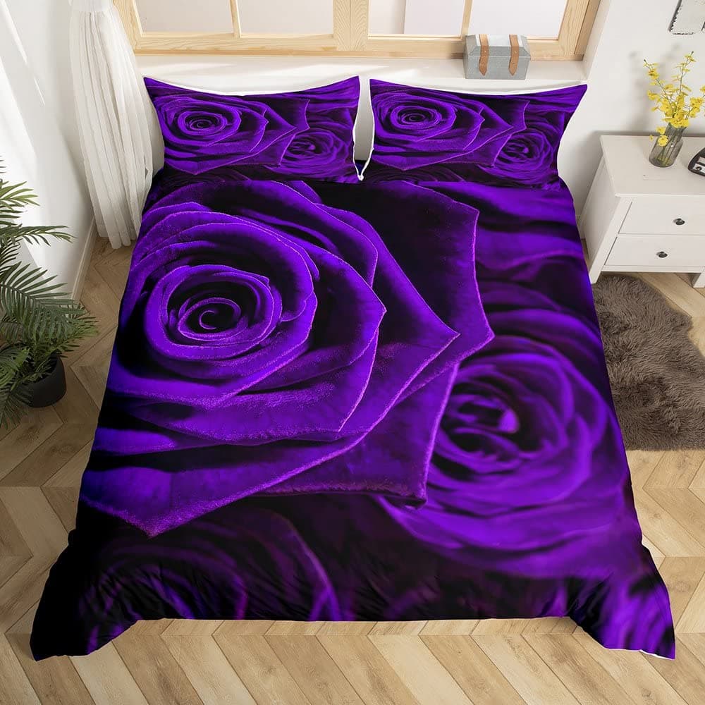 Blue Rose King Queen Bedding Set Romantic Floral Duvet Cover Abstract Water Ripples Flower Comforter Cover Polyester Quilt Cover 135x200cm 2pcs