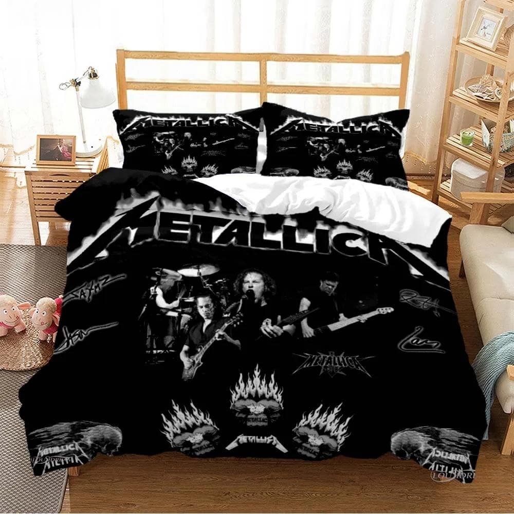 Metal Music Band M-Metallica Bedding Set Single Twin Full Queen King Size Bed Set Adult Kid Bedroom Duvet cover Set Home Textile US Twin 173x218cm