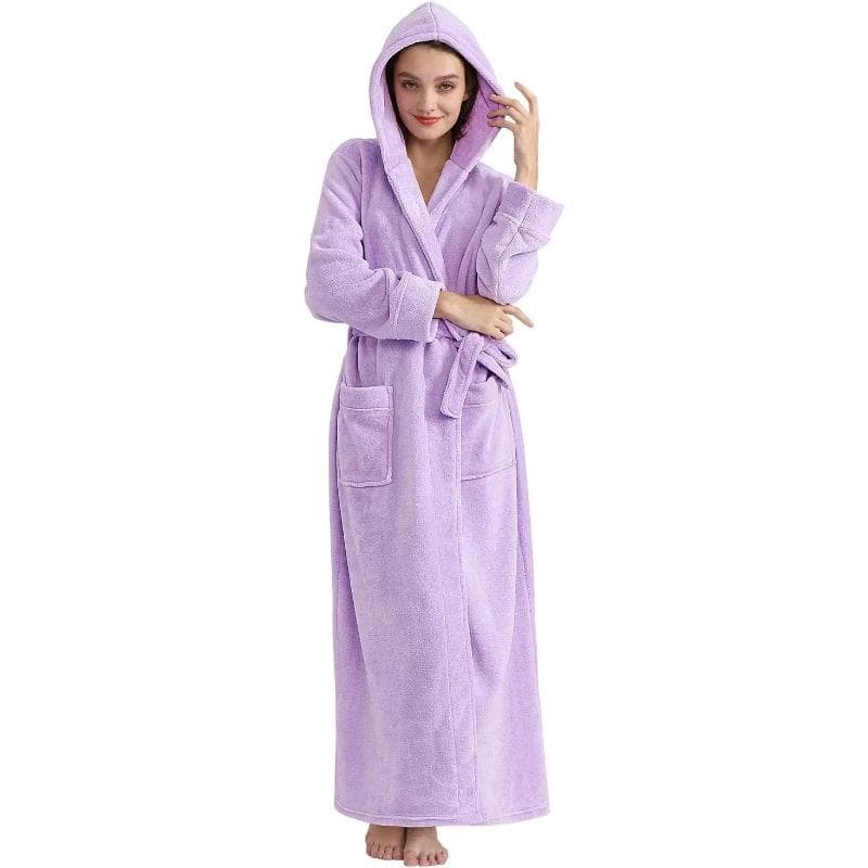 Loose Long Thick Bath Robe Hooded Winter Thick Women Bathrobe Plush Fleece Warm Comfortable Sleepwear for Female Dressing Gown M