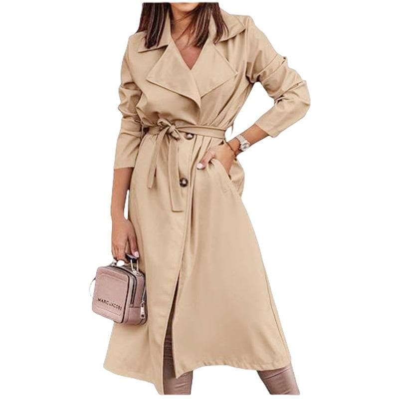 Autumn and Winter Extra Long Women's Coat and Windbreaker Lace-up Jacket M