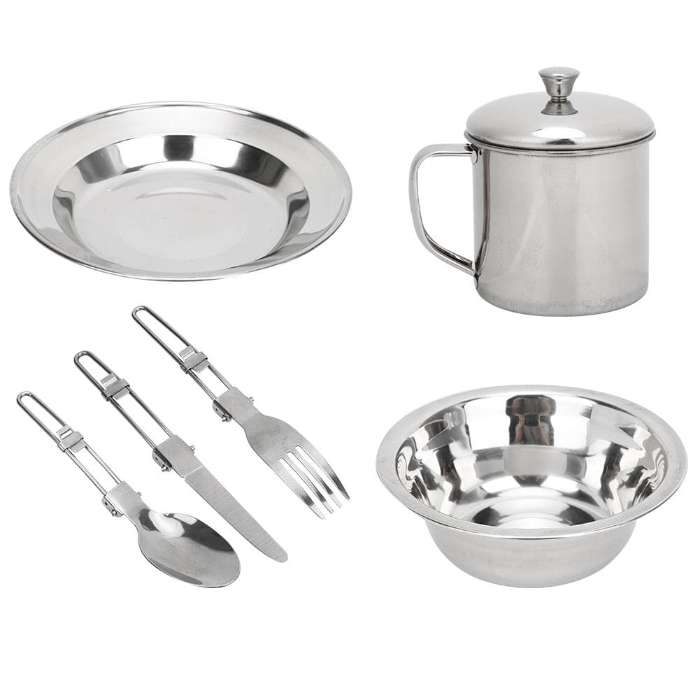 Stainless Steel Outdoor Tableware Set Portable Single Person Cookware for Camping Picnic Hiking