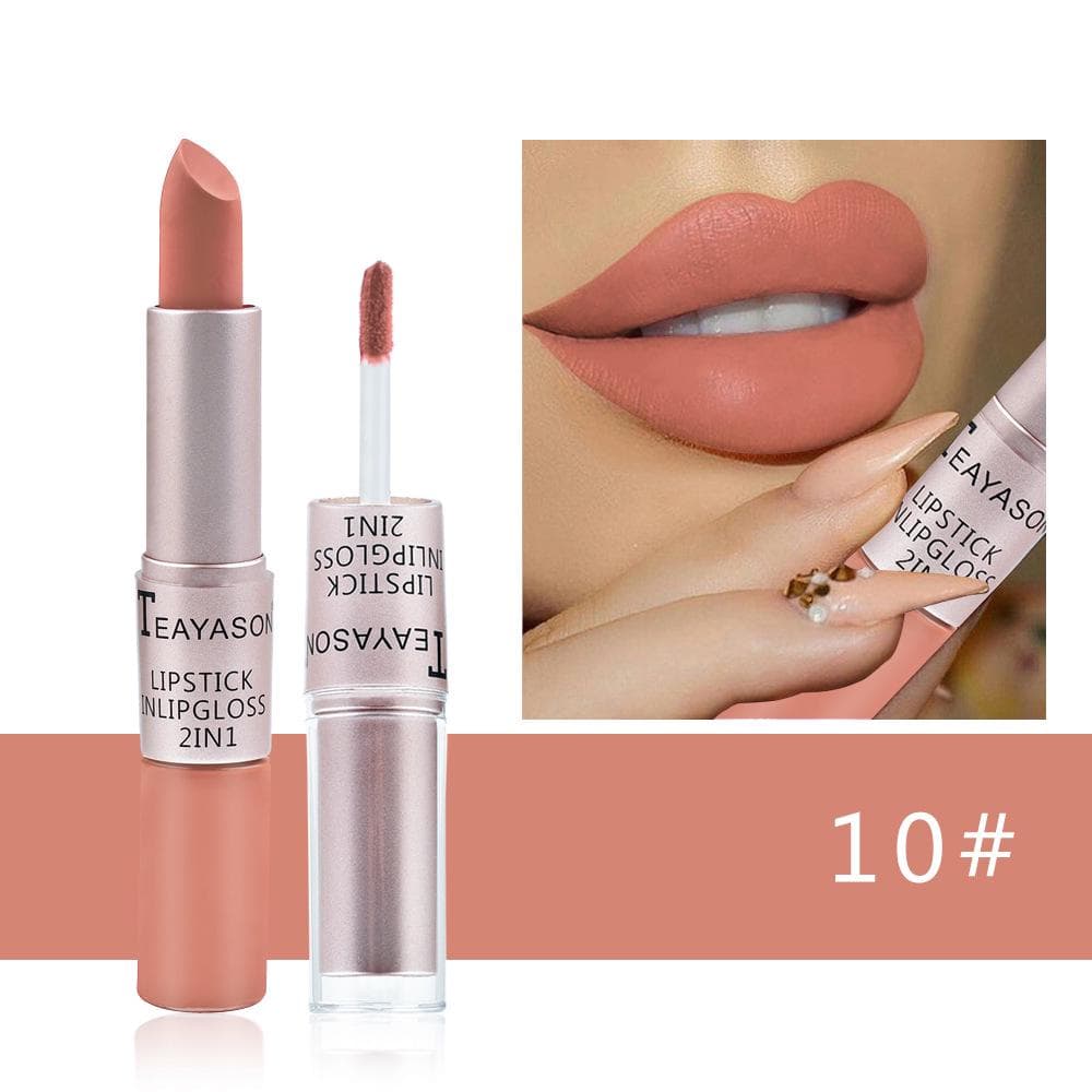 TEAYASON Double Head Without Sticking Cup Matte Fog Lip Gloss Two -in -one Matte Bean Paste Without Coloring Cup Lipstick Red Girl 10