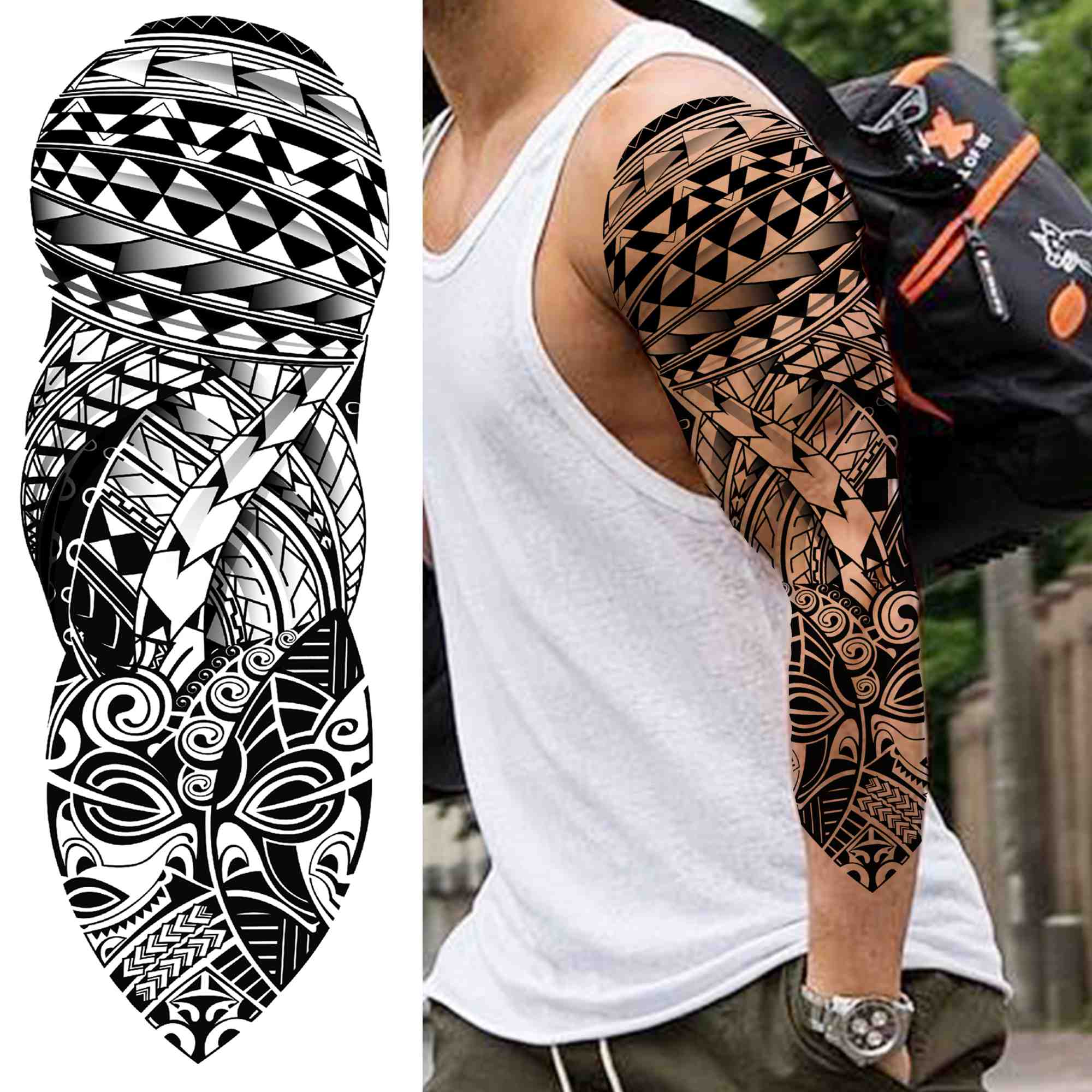India Maori Totem Temporary Tattoos For Men Women Adult Black Skull Tribal Tattoo Sticker Sleeve Fake Waterproof Tatoos Dacel
