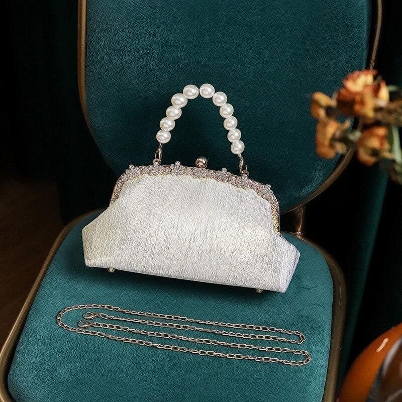 Flower Pearl Handbag Lady Antique Cheongsam Banquet Chain Bag Versatile Elegant Women Shoulder Bags beige
